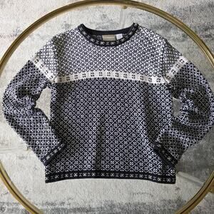 Liz Claiborne Sweater Women's Small Black White Knit Isle Crewneck Pullover